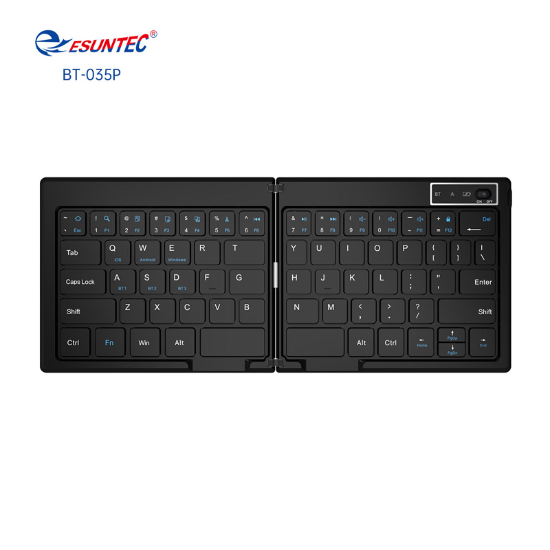 New  Mini Portable Two-Fold Foldable BT Wireless Keyboard Type-C Charging Hot Selling ABS+PU Material Model BT-035P